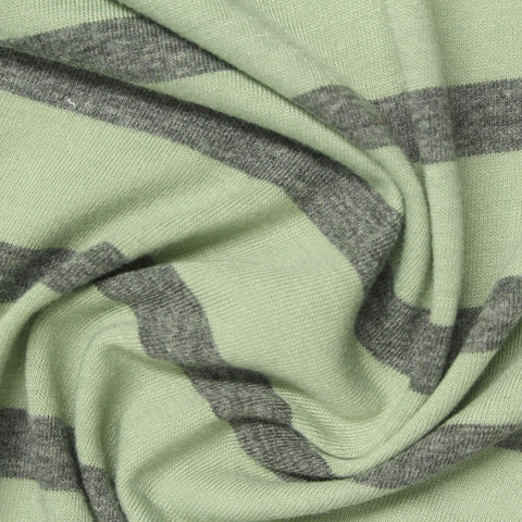 Light Green Horizontal-Stripe Jersey Knit, Polyester, 147 gsm