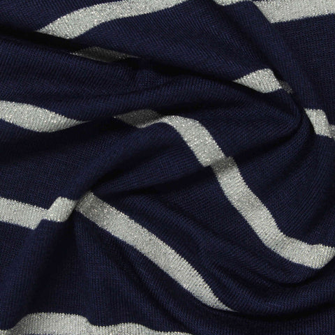 Navy Stripes Jersey Knit, Viscose, 180 gsm