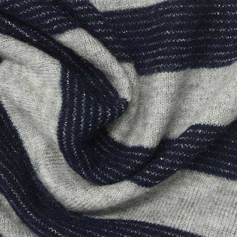 Grey Horizontal-Stripe Jersey Knit, Viscose-Poly, 210 gsm