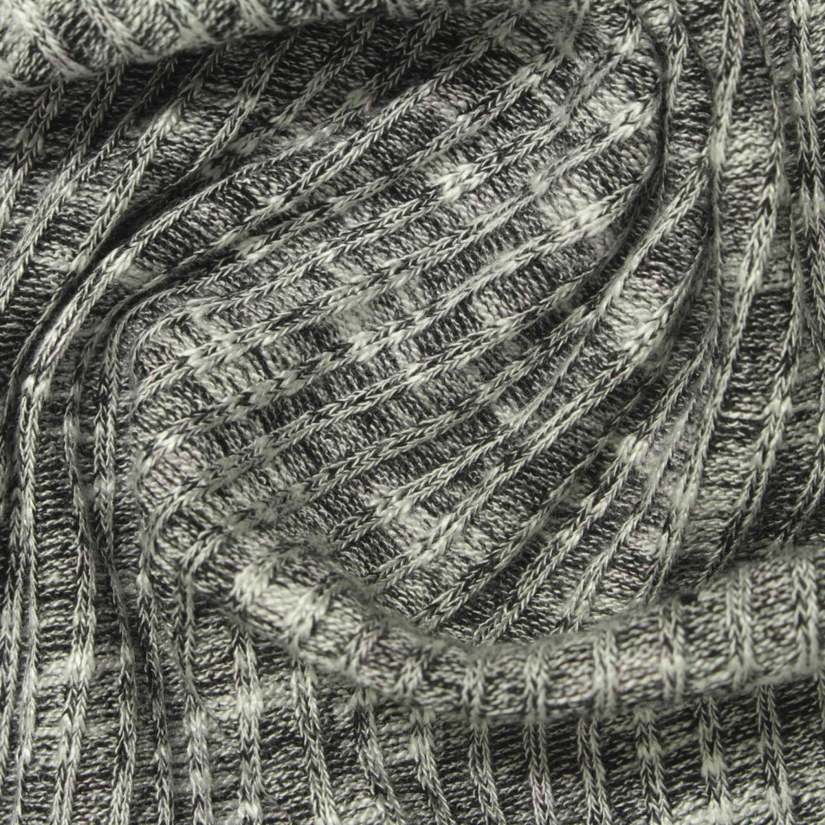 Black Heathered-Marl Rib Knit, Viscose-Poly, 185 gsm, 153 cm