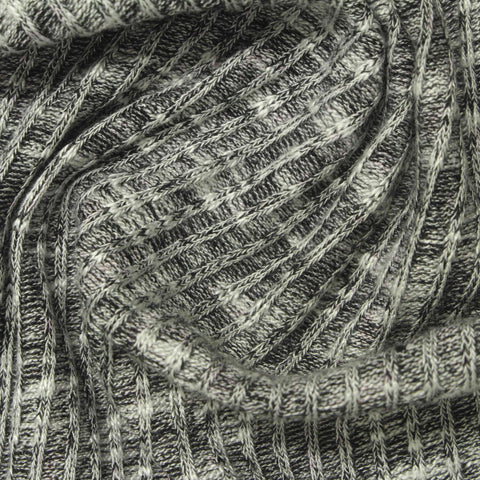 Black Heathered-Marl Rib Knit, Viscose-Poly, 185 gsm, 153 cm