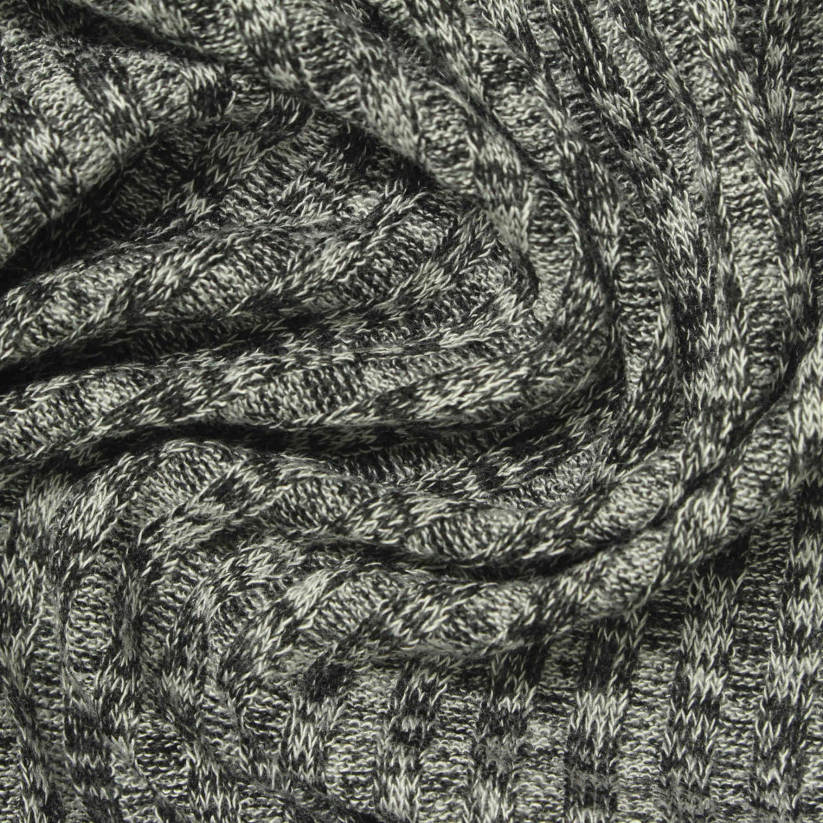 Black Heathered-Marl Rib Knit, Viscose-Poly, 203 gsm