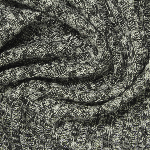 Black Heathered-Marl Rib Knit, Viscose-Poly, 203 gsm