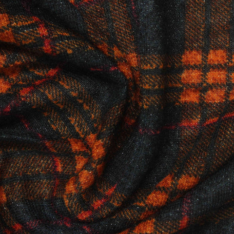 Orange Plaid Chunky Knit, Polyester
