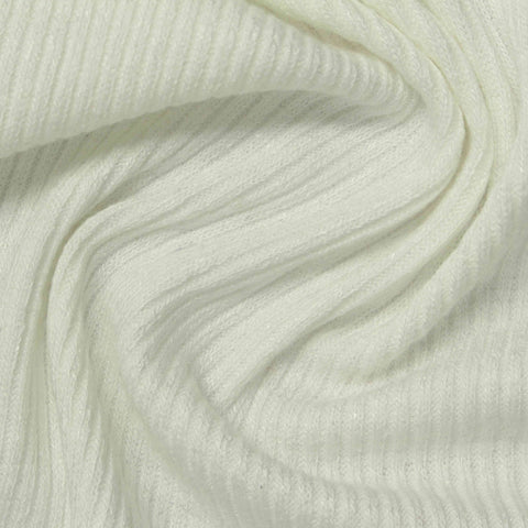 Viscose Polyester Stretch Rib Knit Fabric, 295 gsm, 140 cm — White