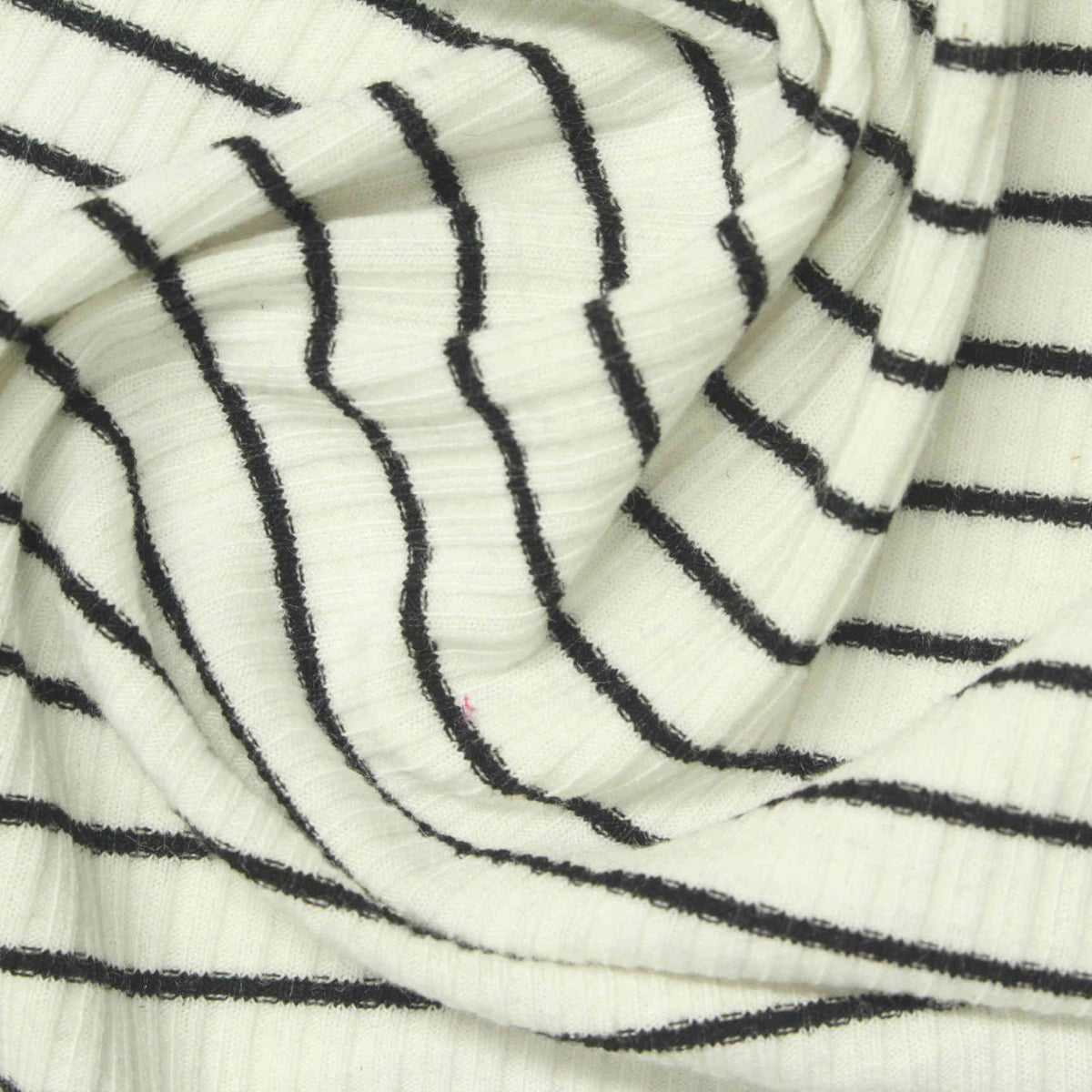 Black Horizontal-Stripe Rib Knit, Poly-Viscose, 178 gsm