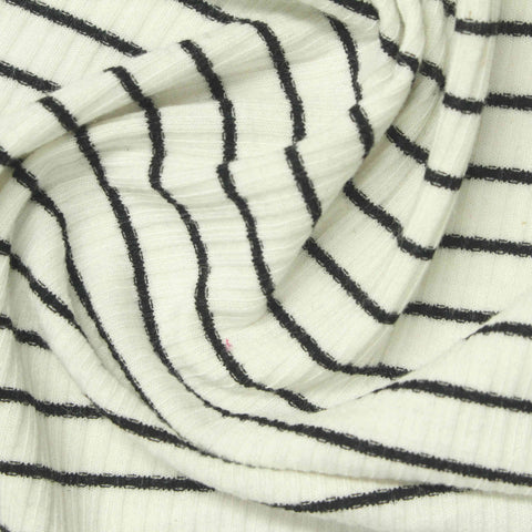Black Horizontal-Stripe Rib Knit, Poly-Viscose, 178 gsm