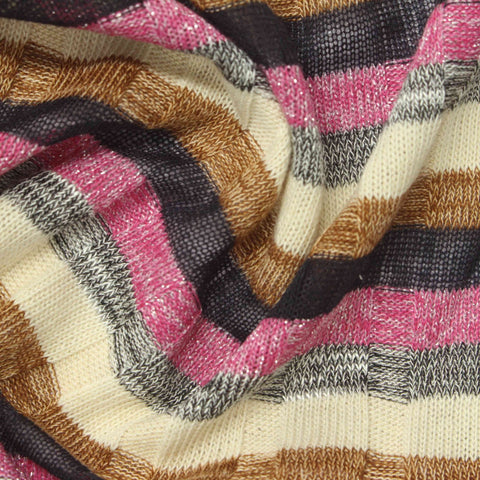 Pink Horizontal-Stripe Rib Knit, Poly-Cotton, 168 gsm