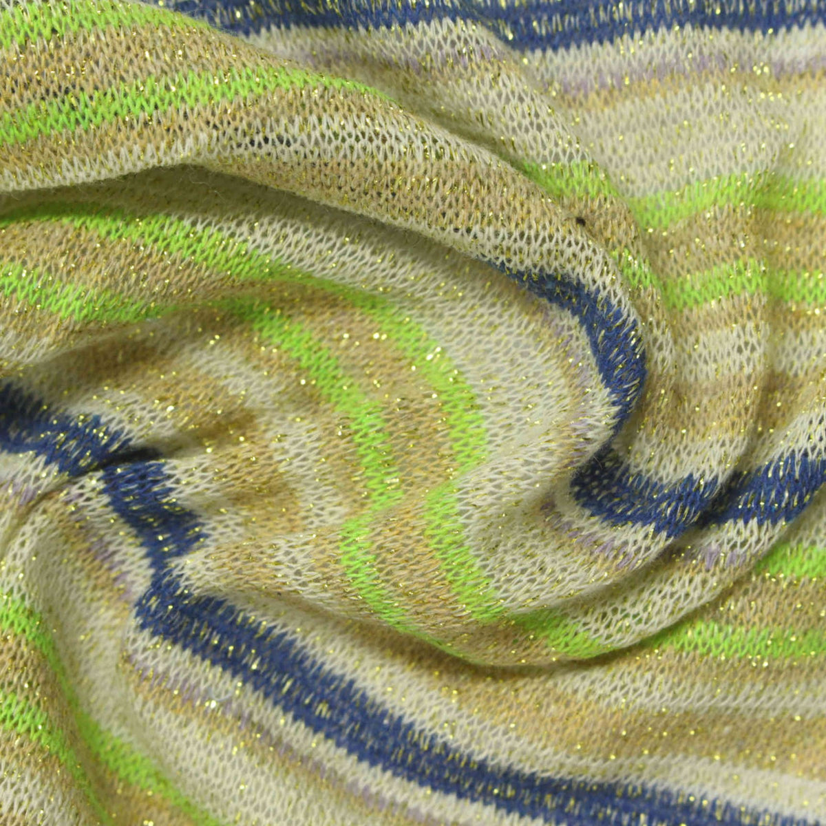 Striped Polyester Cotton Metallic Chunky Knit Fabric, 106 gsm, 164 cm — Multi