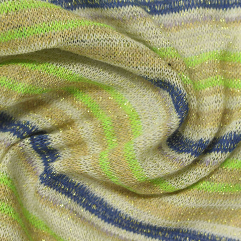 Striped Polyester Cotton Metallic Chunky Knit Fabric, 106 gsm, 164 cm — Multi