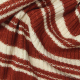 Terracotta Horizontal-Stripe Rib Knit, Viscose-Poly