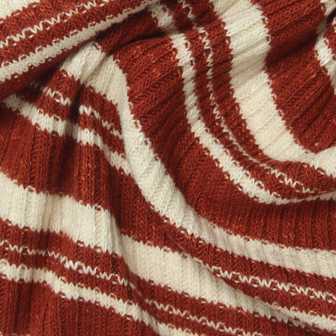 Terracotta Horizontal-Stripe Rib Knit, Viscose-Poly