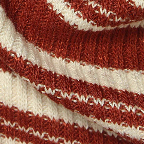 Terracotta Horizontal-Stripe Rib Knit, Viscose-Poly