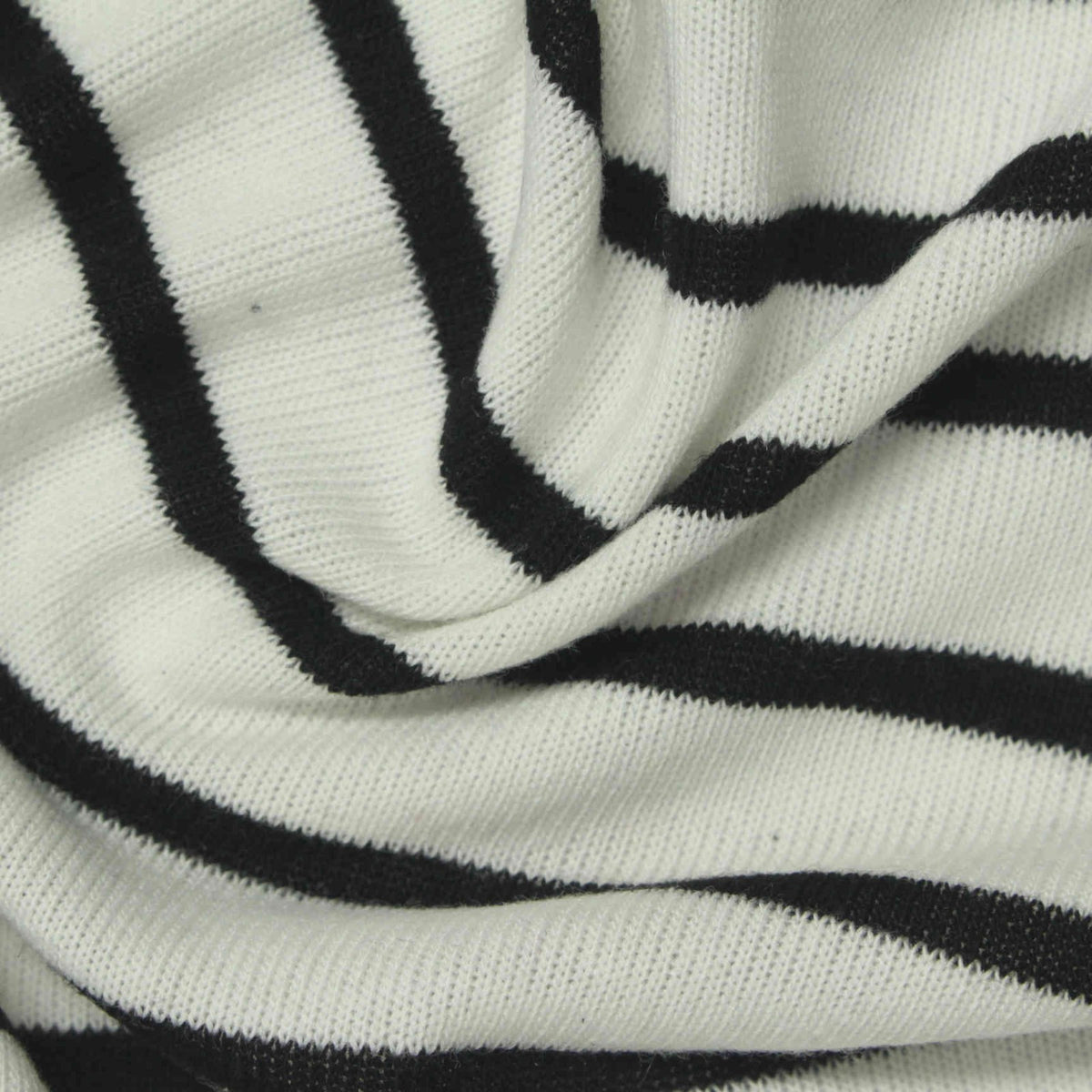 Black Horizontal-Stripe Jersey Knit, Cotton-Poly, 225 gsm