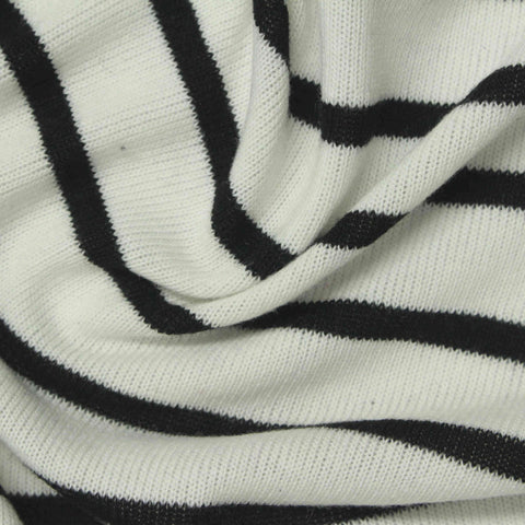 Black Horizontal-Stripe Jersey Knit, Cotton-Poly, 225 gsm