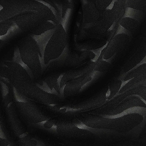 Black Tone-on-Tone Leaf Scuba Knit, Polyester