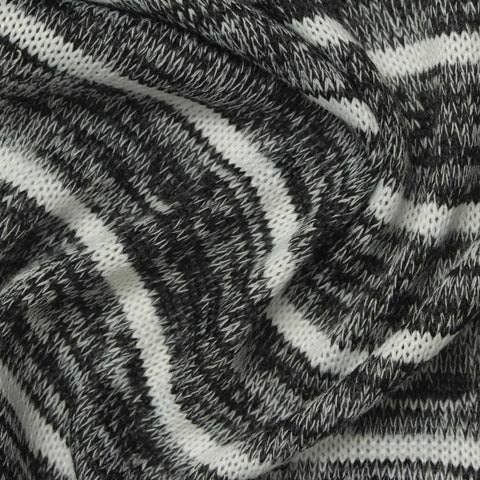 Black Horizontal-Stripe Jersey Knit, Polyester, 210 gsm, 160 cm