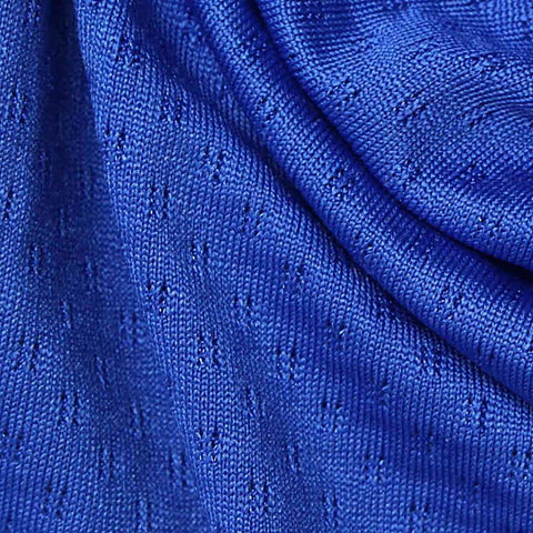 Royal Blue Geometric-Grid Pointelle Knit, Polyester