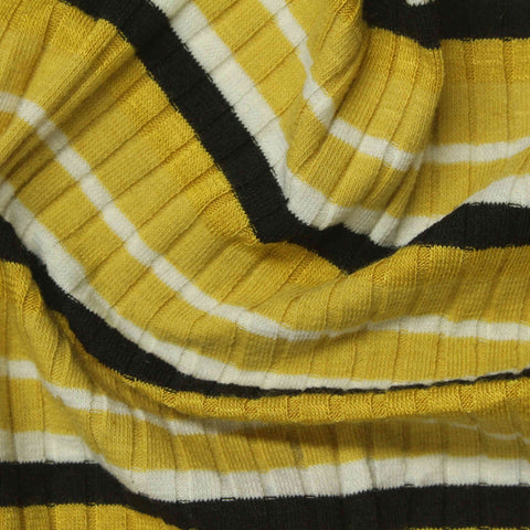 Yellow Horizontal-Stripe Rib Knit, Poly-Cotton
