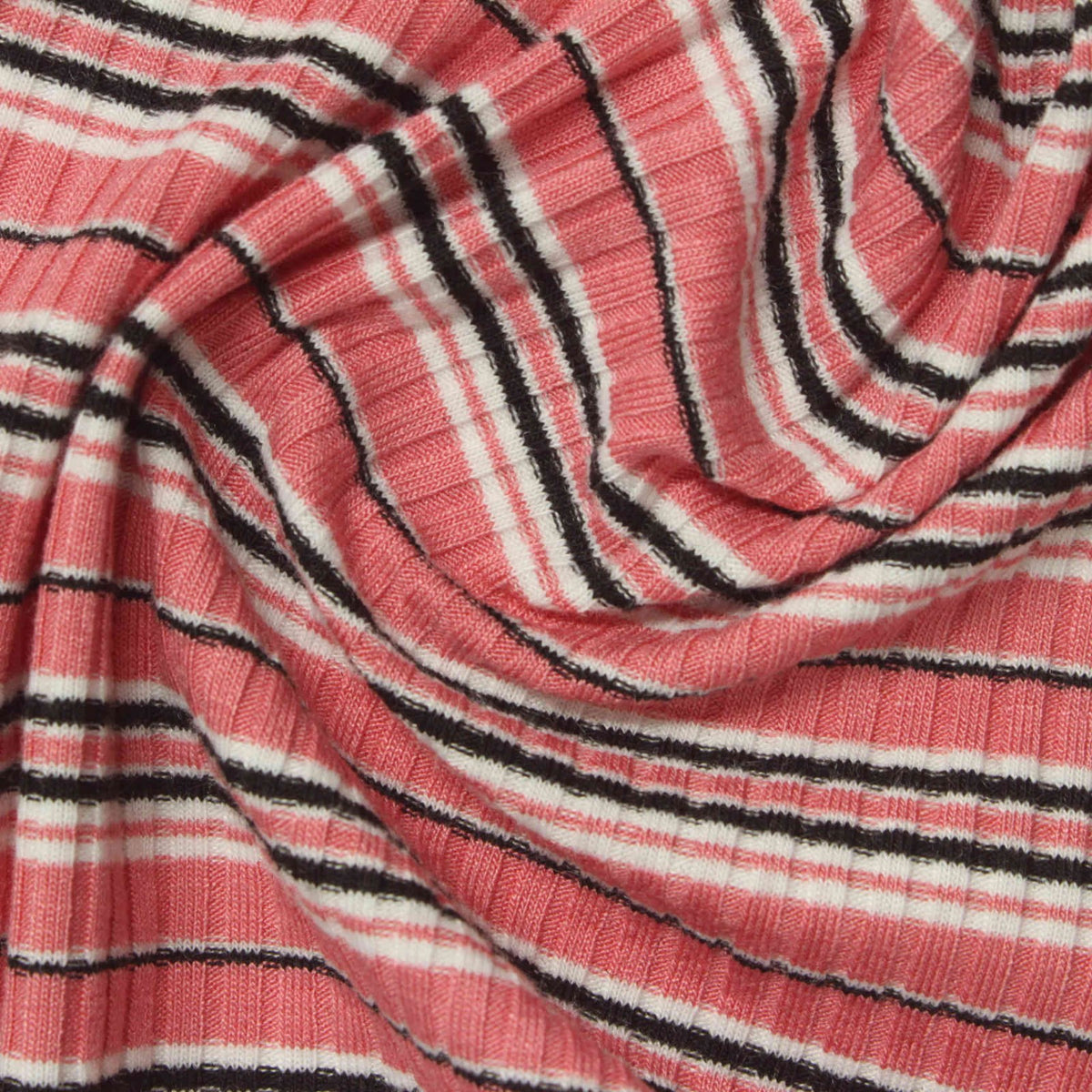 Pink Horizontal-Stripe Rib Knit, Viscose-Poly, 210 gsm
