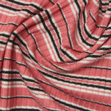 Pink Horizontal-Stripe Rib Knit, Viscose-Poly
