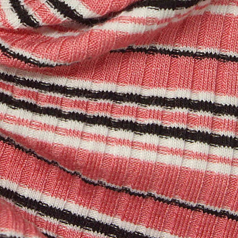 Pink Horizontal-Stripe Rib Knit, Viscose-Poly, 210 gsm