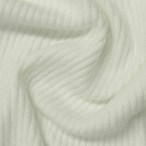 Brushed Viscose Polyester Stretch Rib Knit Fabric, 205 gsm, 160 cm — White