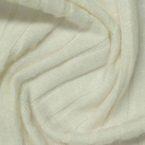 Brushed Polyester Viscose Rib Knit Fabric, 235 gsm, 135 cm — White