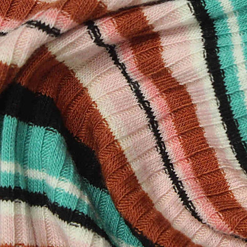 Pink Horizontal-Stripe Rib Knit, Poly-Viscose, 210 gsm