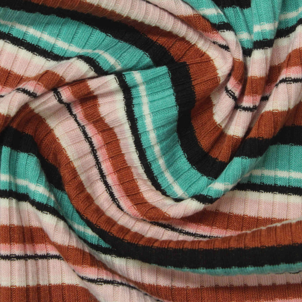 Pink Horizontal-Stripe Rib Knit, Poly-Viscose, 210 gsm