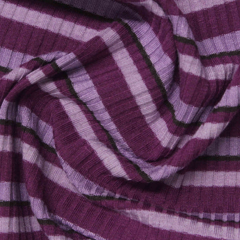 Purple Horizontal-Stripe Rib Knit, Poly-Viscose