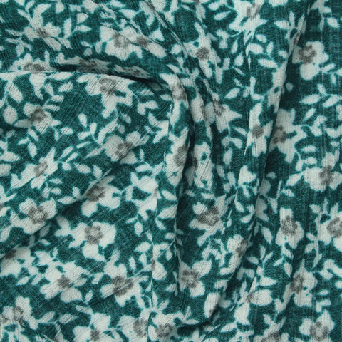 White Floral Rib Knit, Polyester, 150 gsm