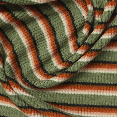 Green Horizontal-Stripe Rib Knit, Polyester, 240 gsm