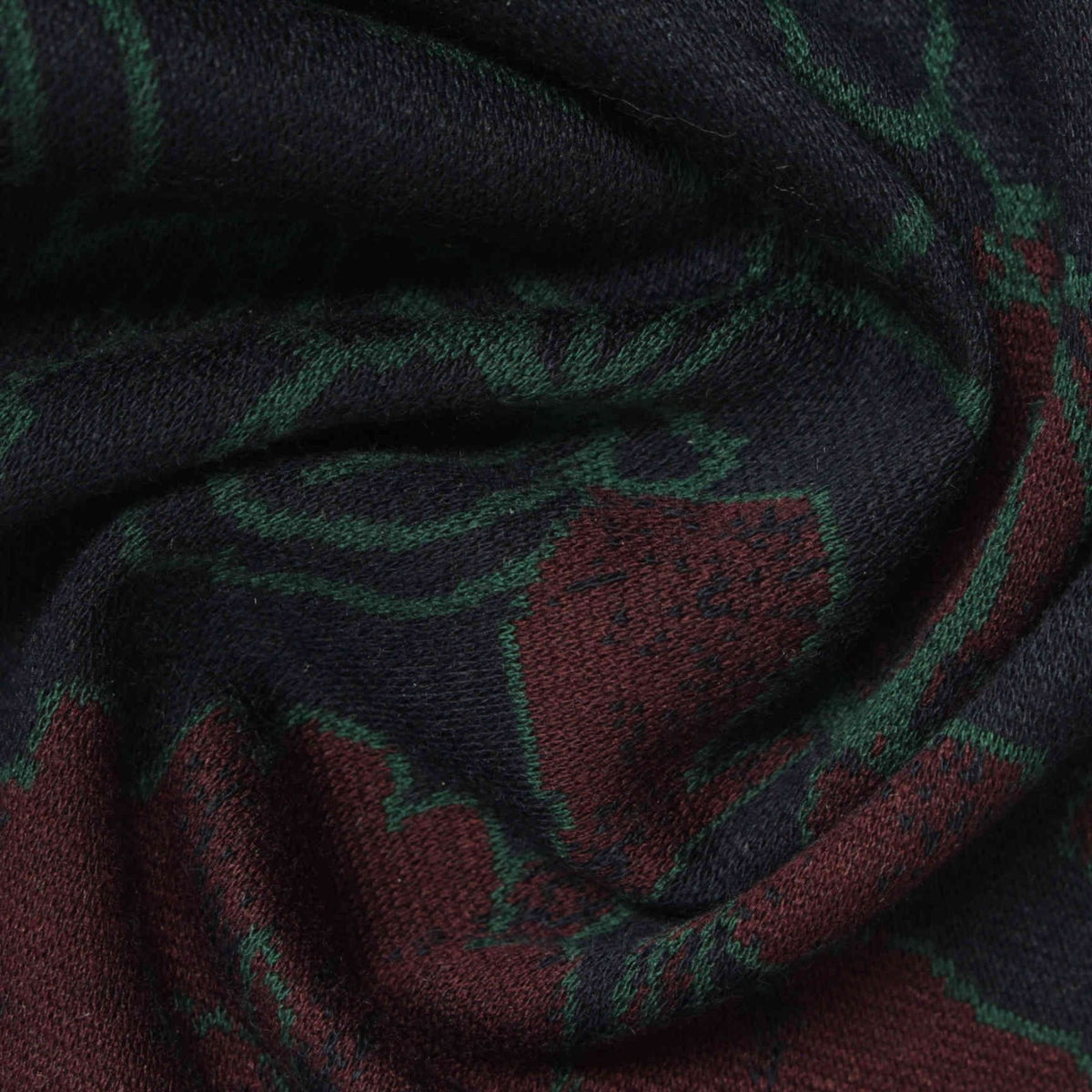 Dark Red Leaf Jacquard, Poly-Viscose