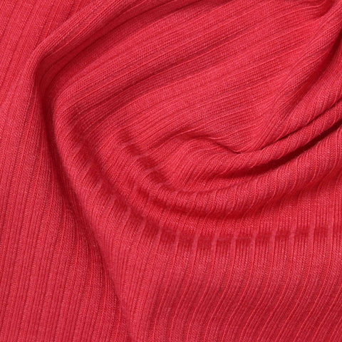 Polyester Viscose Stretch Rib Knit Fabric, 260 gsm, 135 cm — Red, ref EF-241484