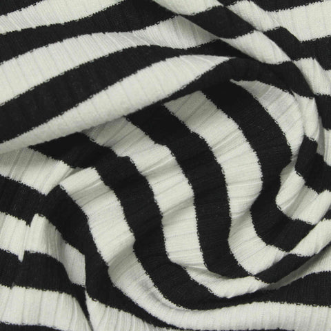Black Stripe Rib Knit, Viscose-Poly