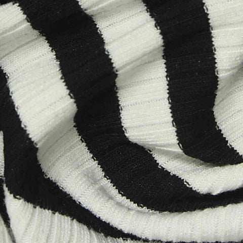 Black Stripe Rib Knit, Viscose-Poly