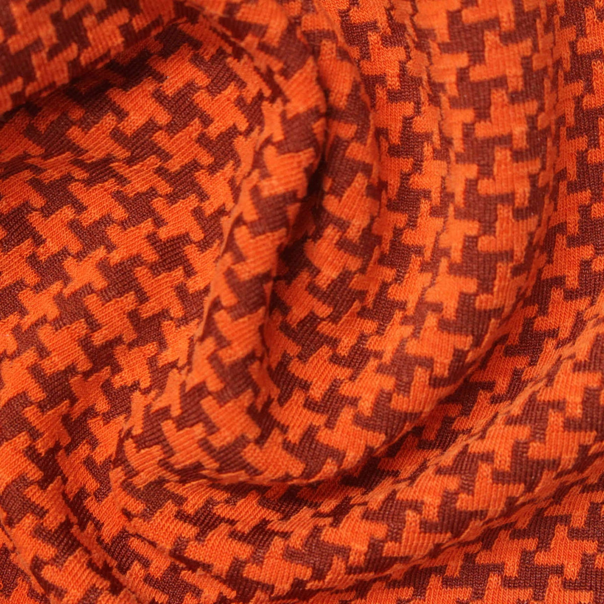 Orange Geometric-Houndstooth Knit, Poly-Tencel Lyocell