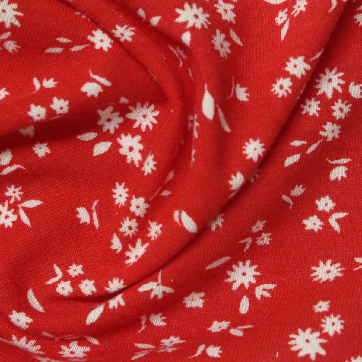 White Flowers Jersey Knit, Poly-Viscose