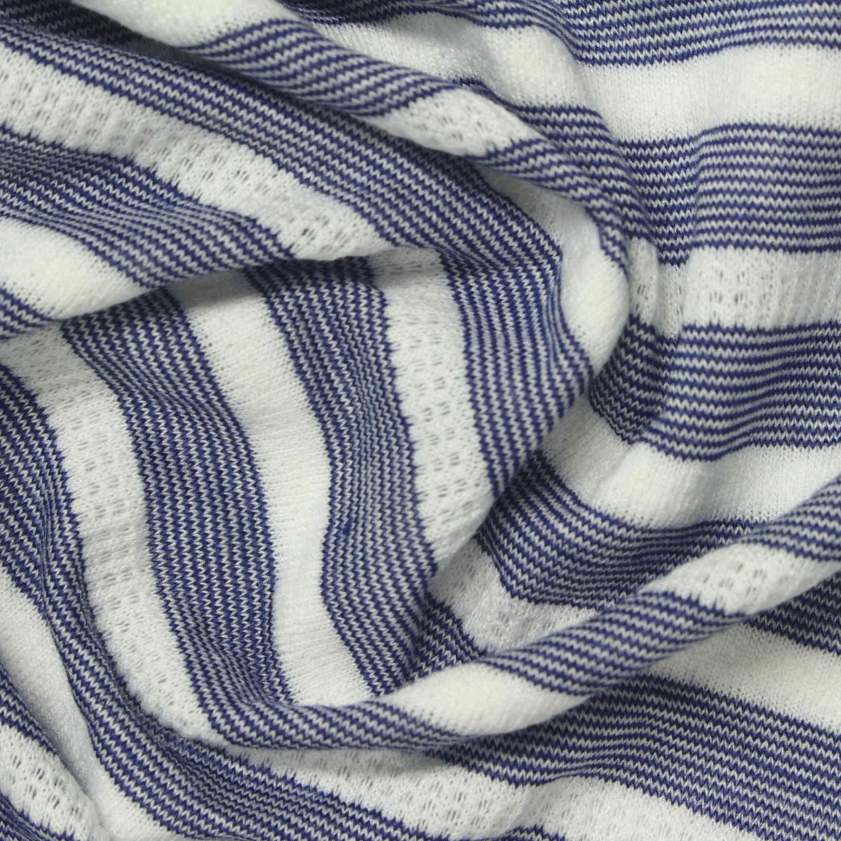 Navy Horizontal-Stripe Jersey Knit, Viscose-Poly, 156 gsm