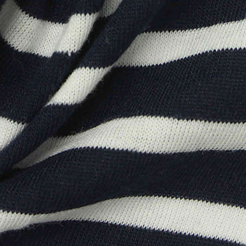 Navy Horizontal-Stripe Jersey Knit, Cotton-Poly, 138 gsm