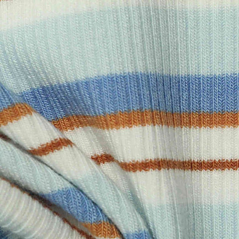 White Horizontal-Stripe Rib Knit, Poly-Viscose, 257 gsm