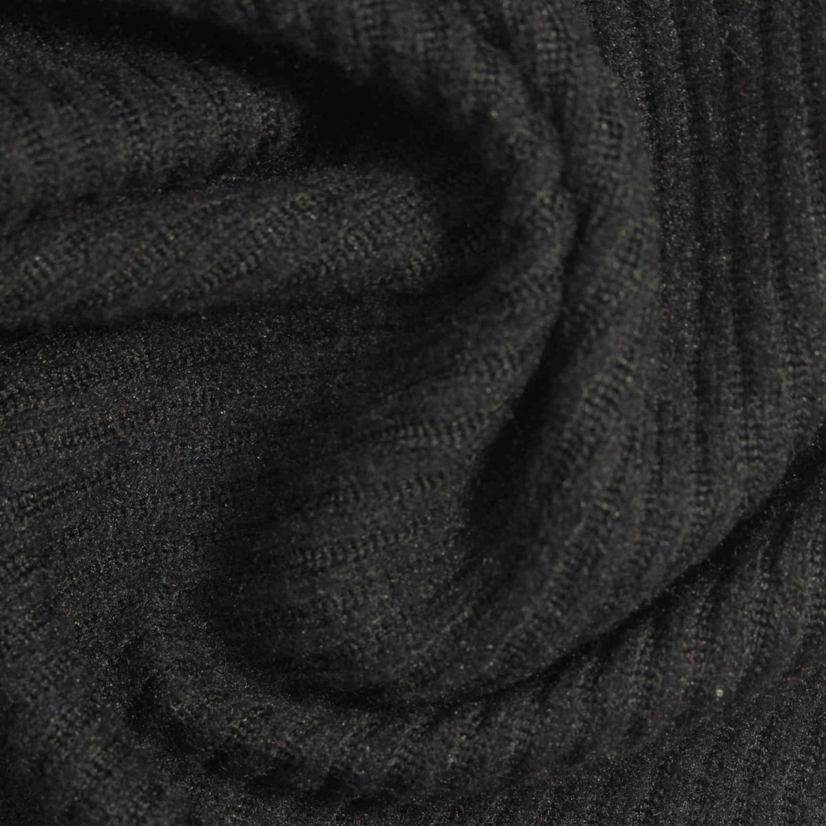 Brushed Polyester Stretch Rib Knit Fabric, 254 gsm, 157 cm — Black