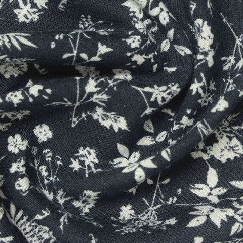 White Floral Jersey Knit, Poly-Viscose, 150 gsm
