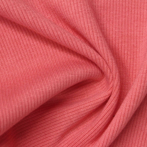 Polyester Cotton Stretch Rib Knit Fabric, 284 gsm, 121 cm — Pink