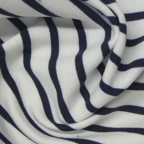 Navy Horizontal-Stripe Ponte Knit, Viscose-Poly, 300 gsm