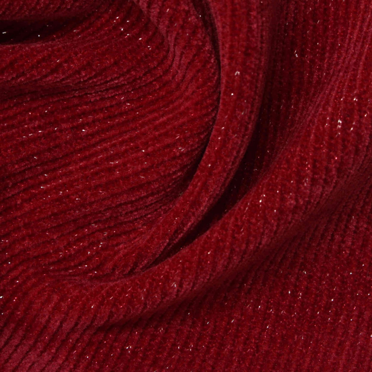 Polyester Metallic Stretch Chenille Fabric, 363 gsm, 152 cm — Red
