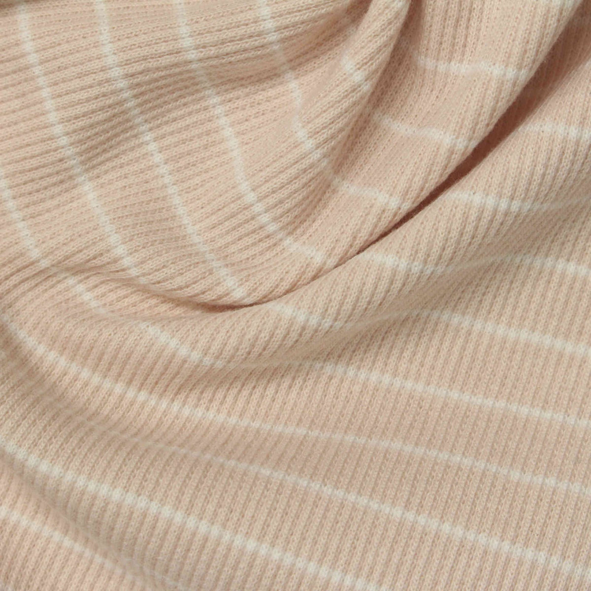 White Horizontal-Stripe Rib Knit, Cotton-Poly, 220 gsm