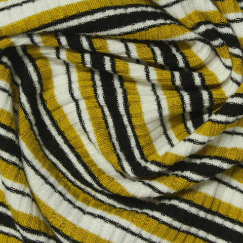 White Stripes Rib Knit, Poly-Viscose