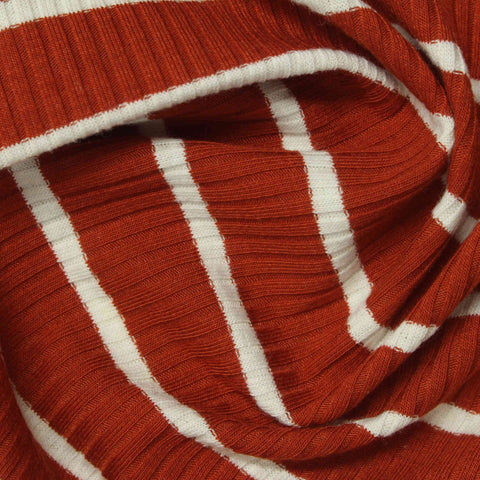 Red Horizontal-Stripe Rib Knit, Polyester, 220 gsm